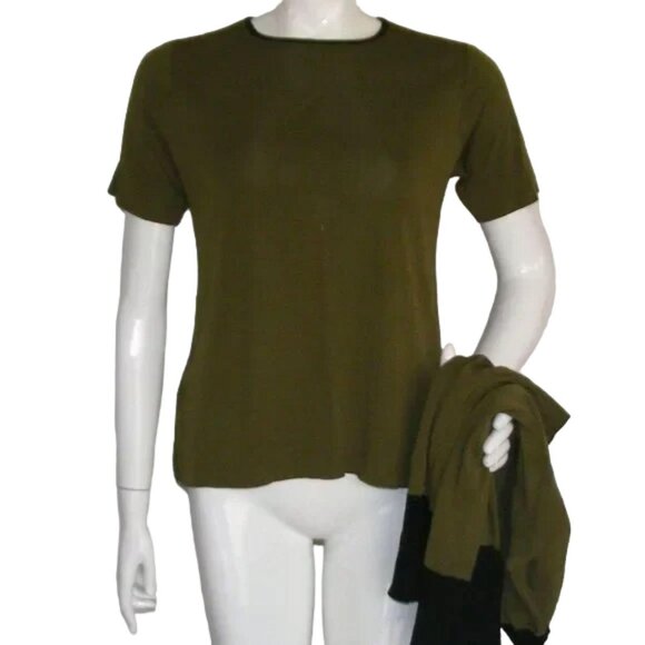 2pc EXCLUSIVELY MISOOK Sweater Set, XS, Green/Black, Acrylic, Top & Cardigan - Picture 2 of 15